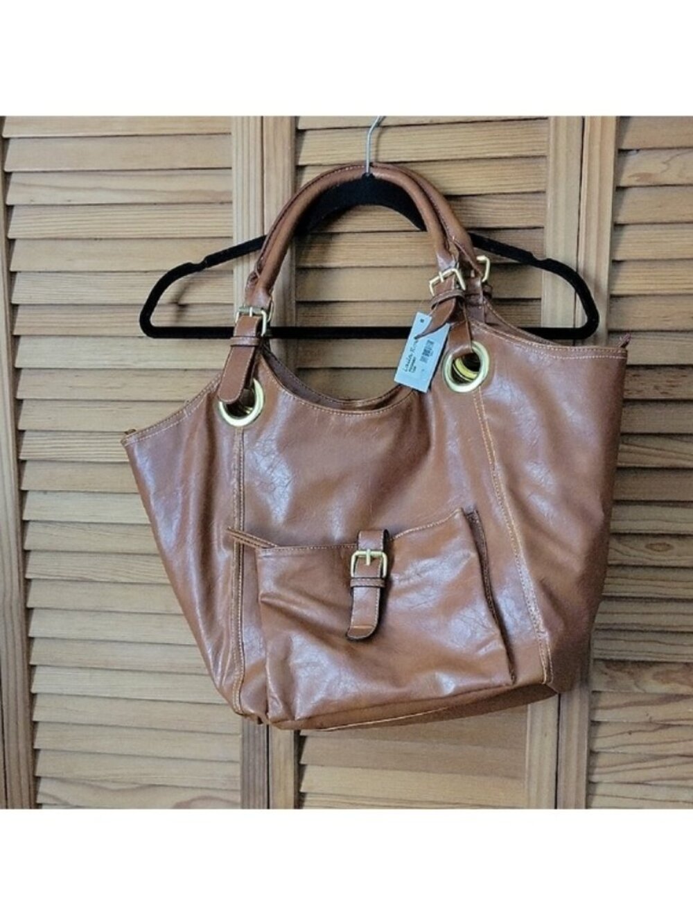 Laila Rowe Tan Tote Bag Faux Leather Shoulder Handbag Gold Hardware NWT